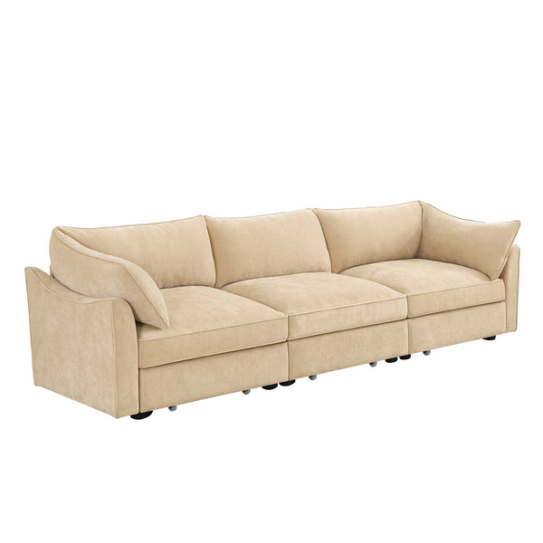 English Elm 3-Seater Sofa With Storage Drawers, Crescent Armrests & Soft Wheat Chenille For Modern Living Spaces W3041S00175