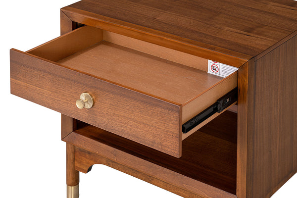 English Elm Mid Century Modern Walnut Nightstand Rubberwood Usb Port Gold Tapered Legs Bedroom B2741P433338