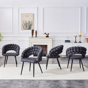 English Elm Set of 2 Velvet Bubble Back Dining Chairs with Sculptural Chain Backrest Glam Legs Black,Gray W1512P491847
