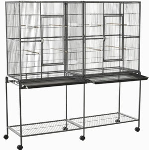 English Elm Roomy Rolling Bird Cage with Wooden Perches Storage Shelf and Slide Out Cleaning Trays T3971P423616