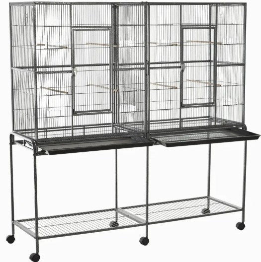 English Elm Roomy Rolling Bird Cage with Wooden Perches Storage Shelf and Slide Out Cleaning Trays T3971P423616
