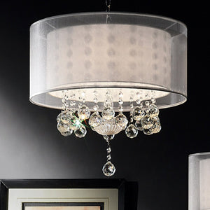 English Elm 19" Modern Ceiling Lamp "Moiselle" With Crystal Drops And Silvery Linen Shade For Glamorous Spaces B072116227