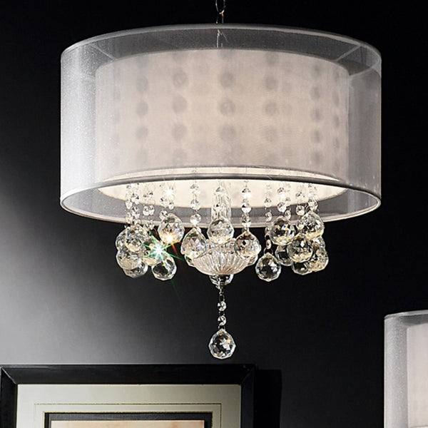 English Elm 19" Modern Ceiling Lamp "Moiselle" With Crystal Drops And Silvery Linen Shade For Glamorous Spaces B072116227
