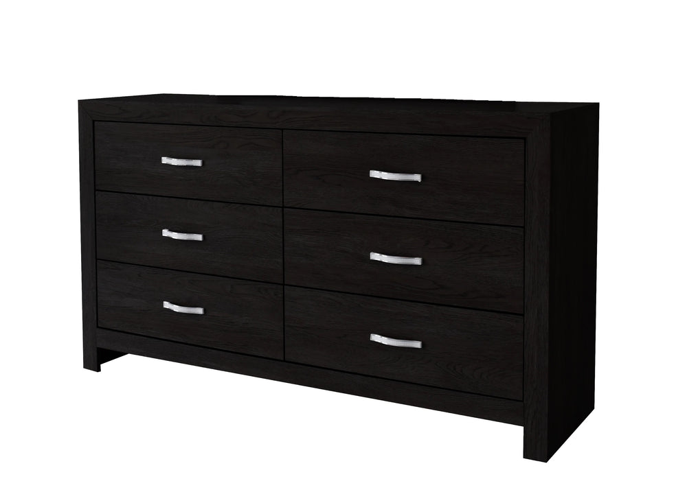 English Elm 1pc Contemporary Five-Drawer Chest with Wood Grain Finish, Slim Profile Storage Solution for Bedroom Black 61.02 L x 18.7 W x 37.01 H B011P368139