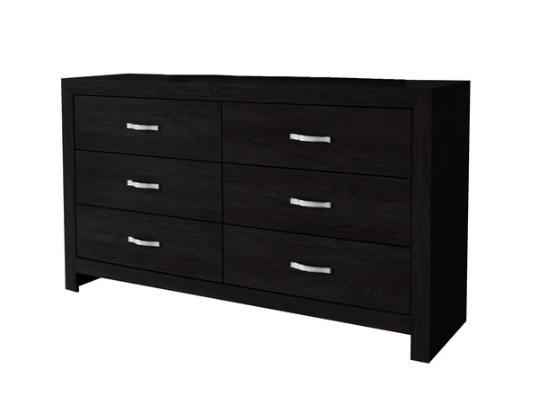 English Elm 1pc Contemporary Five-Drawer Chest with Wood Grain Finish, Slim Profile Storage Solution for Bedroom Black 61.02 L x 18.7 W x 37.01 H B011P368139