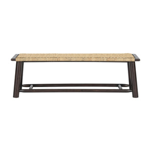 English Elm Farmhouse Solid Wood Rattan Bench – 59" Indoor & Covered Outdoor Seating, Moisture-Resistant Finish, Seats 3 Walnut N842P271335D