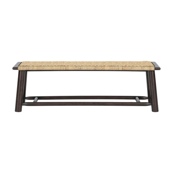 English Elm Farmhouse Solid Wood Rattan Bench – 59" Indoor & Covered Outdoor Seating, Moisture-Resistant Finish, Seats 3 Walnut N842P271335D