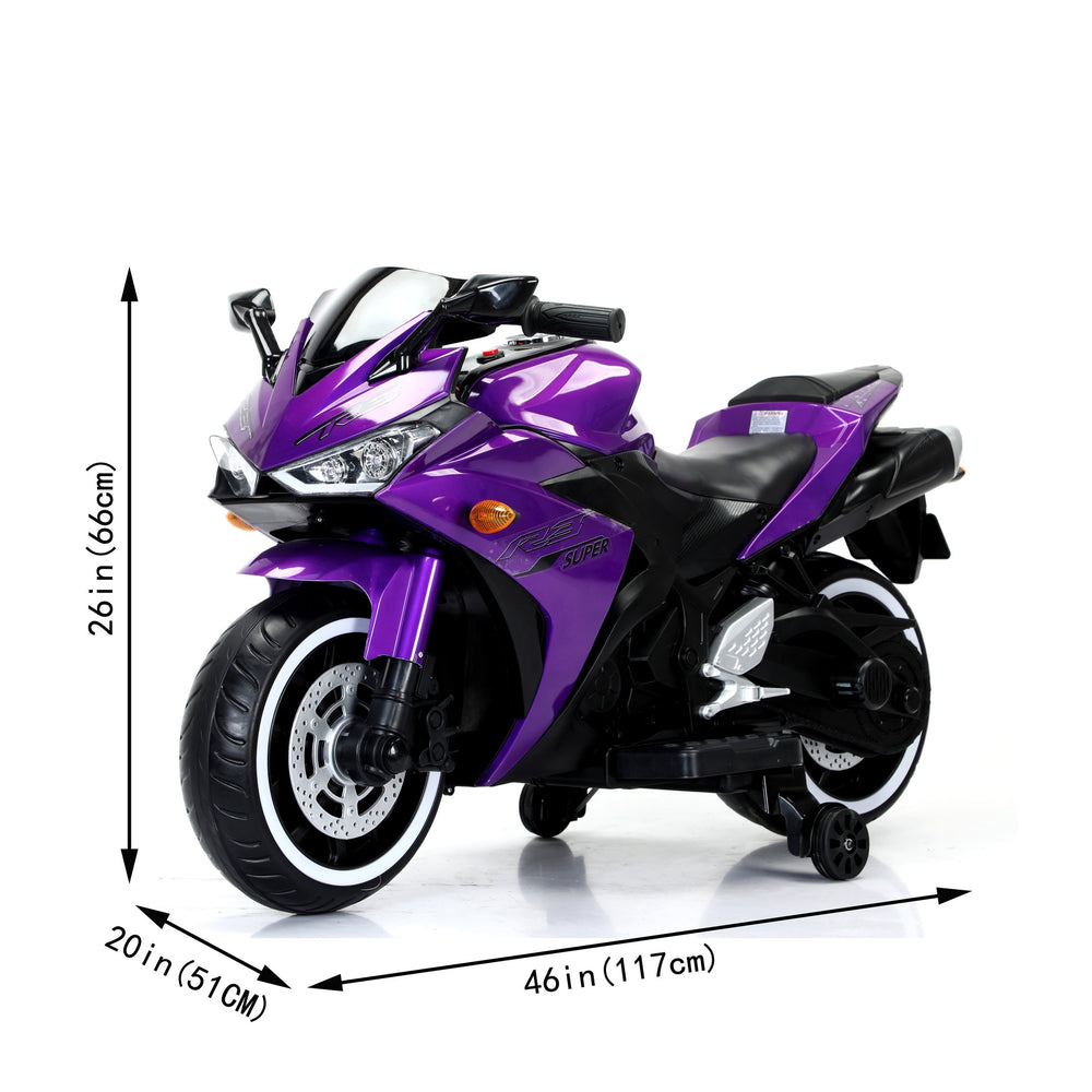 English Elm Electric 12v Kids Ride on Motorcycle with Led Wheels Bluetooth and Training Purple W1760P194223