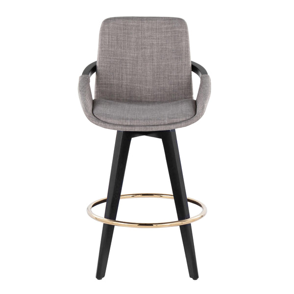 English Elm Fixed-height Swivel Counter Stools with Faux Leather Seats and Chrome Footrest Set of 2 B202S01805