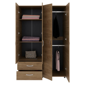 English Elm Natural Oak Two-door Wardrobe with Hanging Rod Adjustable Shelves and Lower Drawers B062S01855