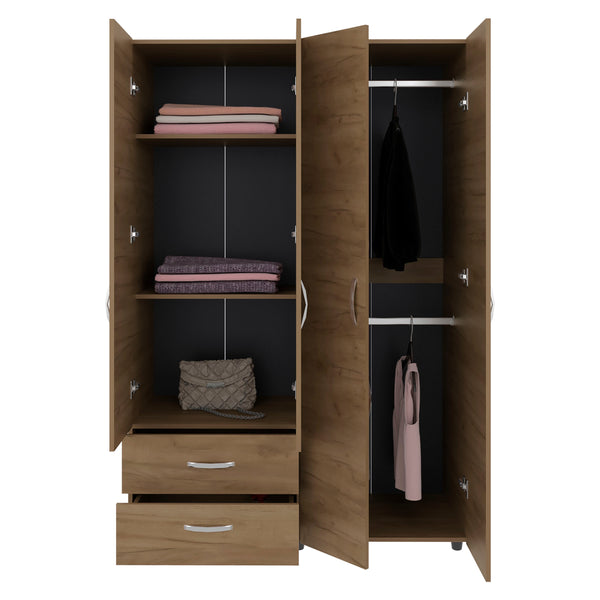 English Elm Natural Oak Two-door Wardrobe with Hanging Rod Adjustable Shelves and Lower Drawers B062S01855