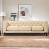 English Elm 92.52 Inch Genuine Leather Couch 3-Seater Sofa With Tufted Back,Grain Leather Couch With Feather,Comfy Sofa For Living Room Apartment, Comfy Sofa Couch With Extra Deep Seats,Beige