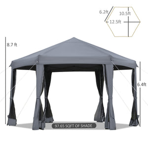 English Elm Pop up Hexagonal Gazebo with Mesh Sidewalls Powder Coated Steel Frame Outdoor Canopy T3971P389031