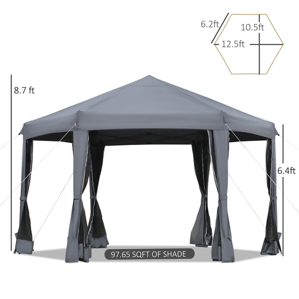 English Elm Pop up Hexagonal Gazebo with Mesh Sidewalls Powder Coated Steel Frame Outdoor Canopy T3971P389031