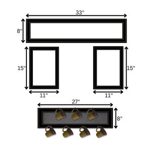 English Elm "kitchen" Collection Framed Wall Art Set with 7-peg Mug Rack in Black Wood B06787807