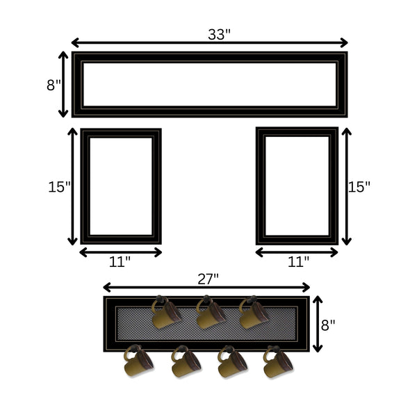 English Elm "kitchen" Collection Framed Wall Art Set with 7-peg Mug Rack in Black Wood B06787807