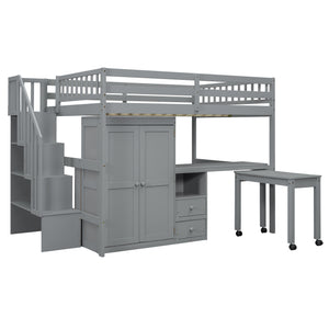 English Elm Queen Murphy Bed with Integrated Desk Cabinet Shelves Space Saving Studio Solution Gray N708S00014E