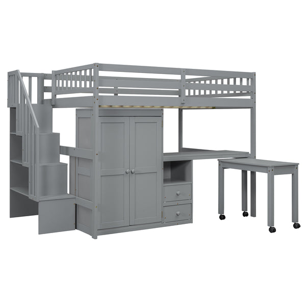 English Elm Queen Murphy Bed with Integrated Desk Cabinet Shelves Space Saving Studio Solution Gray N708S00014E