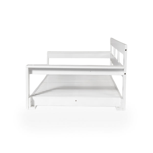 English Elm TOPMAX Acacia Wood Twin Porch Swing Bed Frame with High Back, 350lb Capacity & 118" Hemp Ropes White N717P265795K