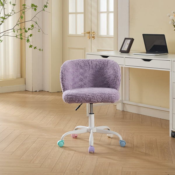 English Elm A&A Plush Faux Fur Office Chair with Ergonomic Wrap Back, Stable Metal Base, Breathable, Cute Wheels Violet W1143P324152