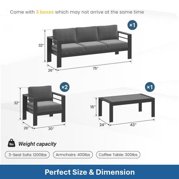 English Elm 4-piece Aluminum Outdoor Conversation Set with Rust-proof Matte Frame and Wpc Coffee Table Dark Grey B082S00090