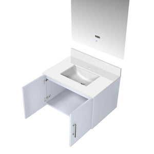 English Elm Glossy White 30 in Vanity with Cultured Marble Top, Soft-Close Drawer, Scratch-Resist Surface, 30in LED Mirror B2731S00754