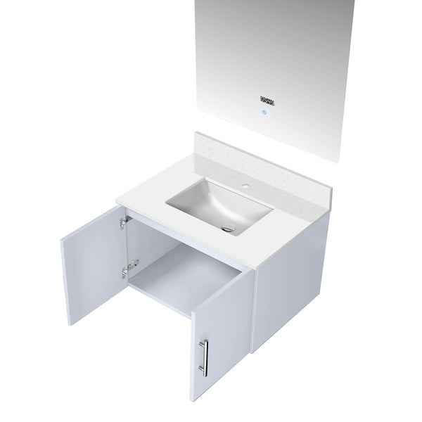English Elm Glossy White 30 in Vanity with Cultured Marble Top, Soft-Close Drawer, Scratch-Resist Surface, 30in LED Mirror B2731S00754