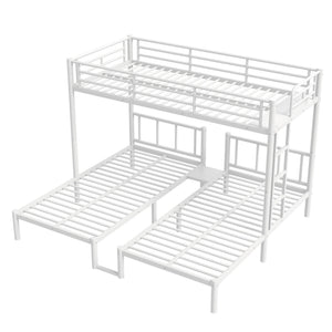 English Elm Twin Triple Bunk Bed Metal L-shaped Frame Sleeps Three Kids White Finish White W1580S00616