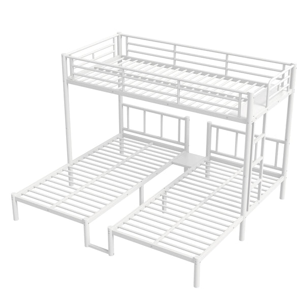 English Elm Twin Triple Bunk Bed Metal L-shaped Frame Sleeps Three Kids White Finish White W1580S00616