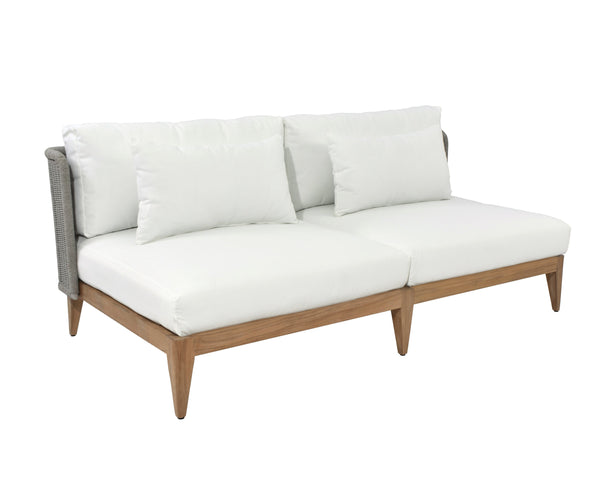Sunpan Ibiza 2 Seater Sofa - Modern Outdoor Lounge with Durable Teak Frame, Eco-Friendly Fabric & Comfort Natural / Stinson White