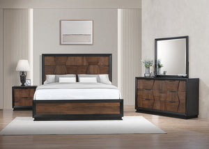 English Elm Houston Queen Panel Bed Set with Walnut Finish Dresser Mirror and Nightstand B009S01696