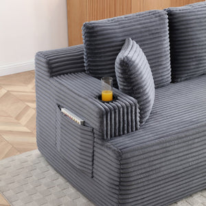 English Elm Boneless Floor Sofa Corduroy Upholstered 5 Seat Low Profile with Cup Holders for Living Room Grey W1117S00436