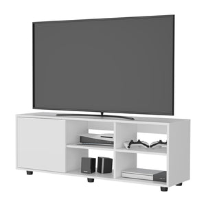 English Elm FM Parker TV Stand with Door and Open Shelves for Large TVs, Minimalist Storage and Modern Style White 53 L x 21 W x 5 H B128P269885