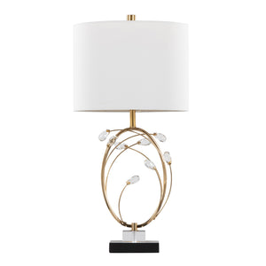 English Elm Table Lamp Set of 2 Black Metal Crystal Accents Gold Finish Linen Shade Bedroom B202P471578