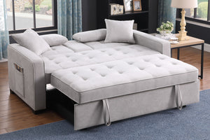 English Elm Corrado Woven Fabric Sleeper Loveseat with Console Cup Holders and Charging Ports Light Gray B2749S00243