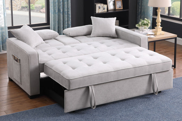 English Elm Corrado Woven Fabric Sleeper Loveseat with Console Cup Holders and Charging Ports Light Gray B2749S00243