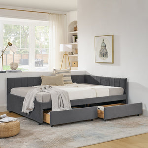 English Elm Full Size Upholstered Tufted Daybed With Storage Drawers - Chic Velvet Frame For Sofa & Sleep Needs W1413S00087