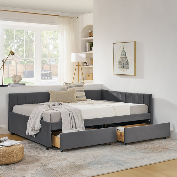 English Elm Full Size Upholstered Tufted Daybed With Storage Drawers - Chic Velvet Frame For Sofa & Sleep Needs W1413S00087