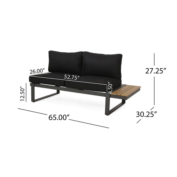 English Elm Sterling Outdoor Aluminum Sectional Sofa Set with Acacia Wood and Weather Proof Cushions STERLING -V SAHPE FGRY