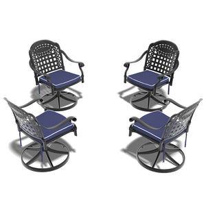 English Elm Cast Aluminum Swivel Chair Set Of 4 With Blue Cushions - Weather-Resistant, 360° Comfort & Style W1710S00430