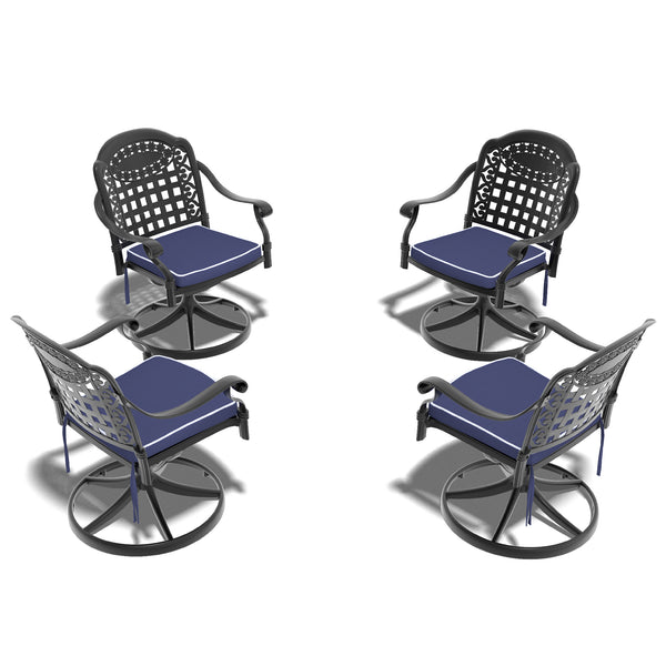 English Elm Cast Aluminum Swivel Chair Set Of 4 With Blue Cushions - Weather-Resistant, 360° Comfort & Style W1710S00430