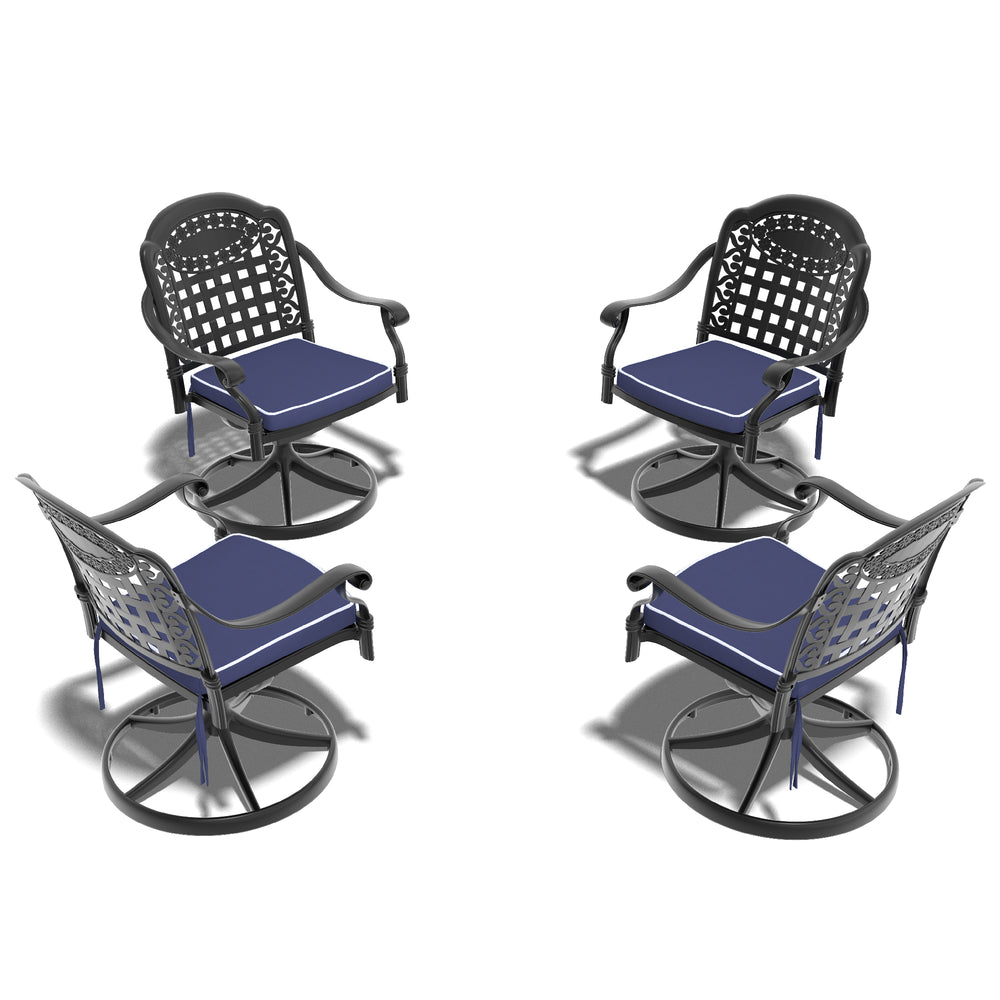 English Elm Cast Aluminum Swivel Patio Chairs Set of Four with Sculpted Frame Outdoor Seating W1710S00670