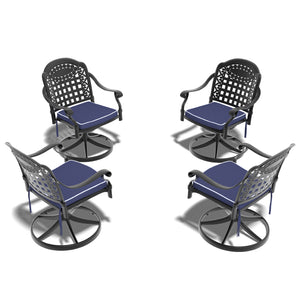 English Elm Cast Aluminum Swivel Patio Chairs Set of Four with Sculpted Frame Outdoor Seating W1710S00670