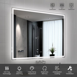 English Elm 60"x48" Modern LED Smart Mirror — Front & Back Lit Bathroom Mirror, Touch Anti-Fog, 3-Color Memory Mode T3177P284028