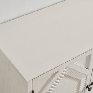 English Elm 65.2" Mid Century Sideboard Buffet with Fluted Geometric Doors, Spacious Adjustable Shelves & Brass Accents Antique White W1801P346230