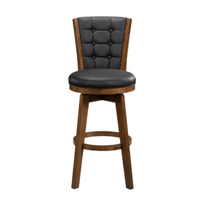 English Elm Button-Tufted 29" Swivel Bar Chairs Set of 2 - Chestnut Wood Frame, Black Faux Leather, 360° Comfort B011P220996