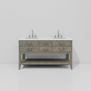 English Elm Grey Oak Double Bath Vanity With White Quartz Top, Chrome Faucet Set, Stylish Storage Solution B2731P260274