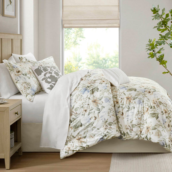 English Elm 6PCS Cal King Cotton Sateen Comforter Set – 300TC Luxury Print, 300gsm Cozy Fill, Bedskirt & Decor Pillows Included B035P341177