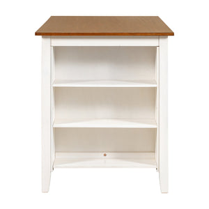 English Elm TOPMAX Counter Height Rustic Farmhouse 5-Piece Dining Set for 4 with Stacked Storage Shelves, Beige Upholstery White SP001134AAK