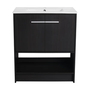 English Elm 30" Freestanding Bathroom Vanity With Soft Closing Doors & Integrated Ceramic Sink For Modern Spaces W1972S00018
